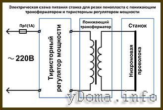 Схема электропитания через трансформатор с тиристорным регулятором мощности
