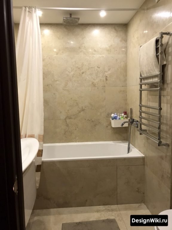 Плитка травертин в интерьере малогабаритной ванной