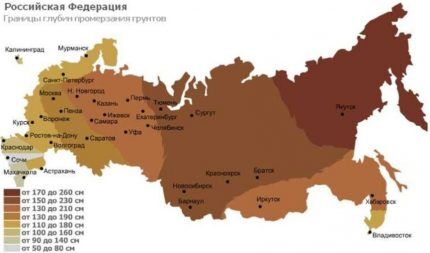 Средняя глубина промерзания грунтов по РФ Глубина промерзания грунтов