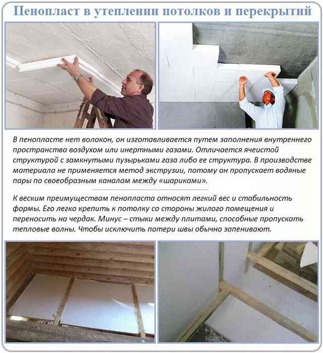 Пенопласт в теплоизоляции потолка под холодной крышей