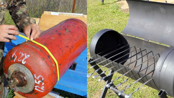 Мангал из газового баллона своими руками: чертежи с размерами для пропанового сосуда Мангал из газового баллона с коптильней, казаном. Чертеж с размерами